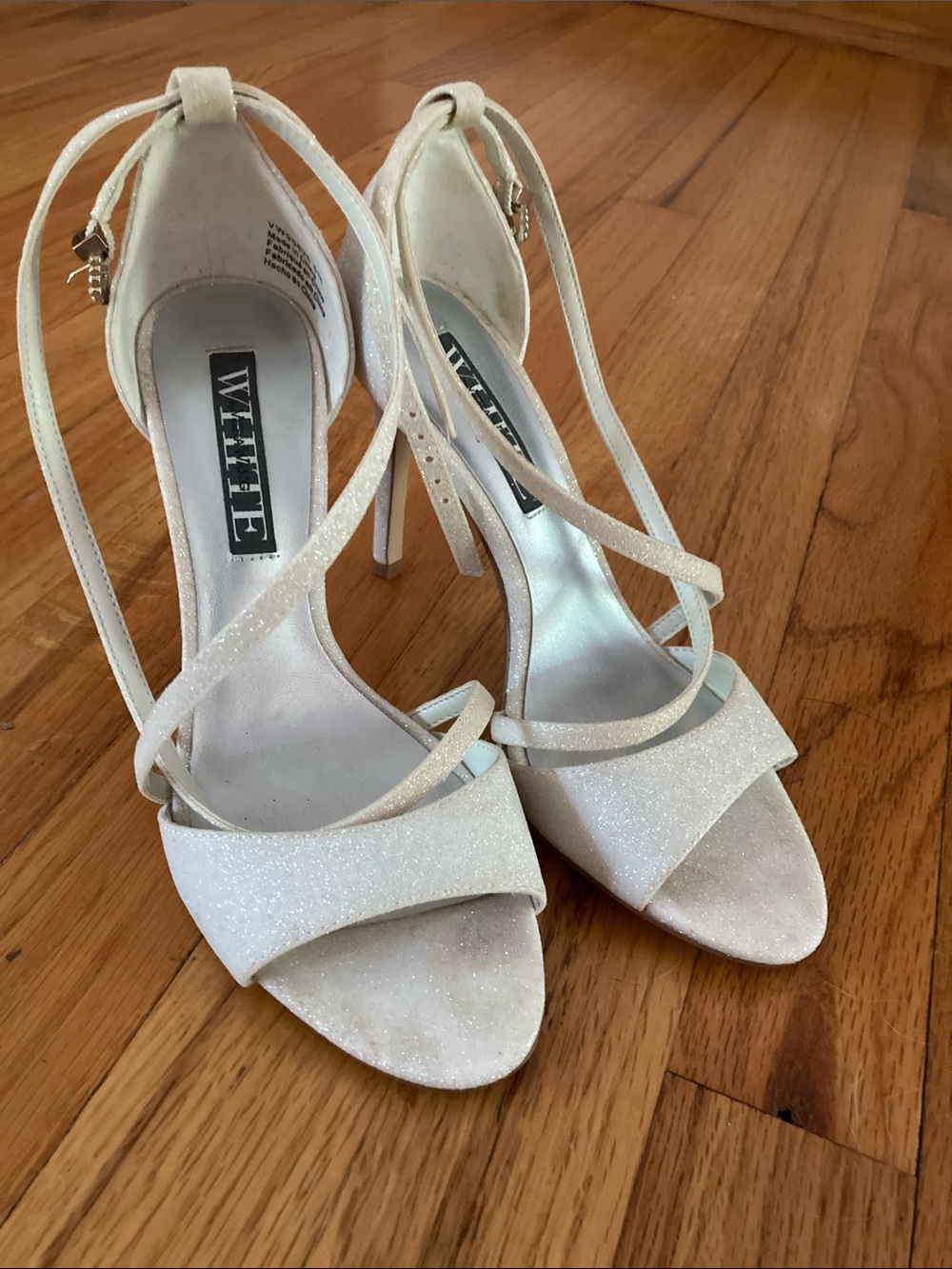 Vera Wang White Glitter Strappy Stiletto Sandals